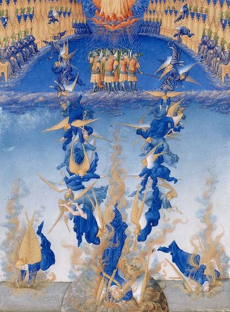 La chute des anges rebelles; Très Riches Heures du Duc de Berry; folio 64; 1411-1416